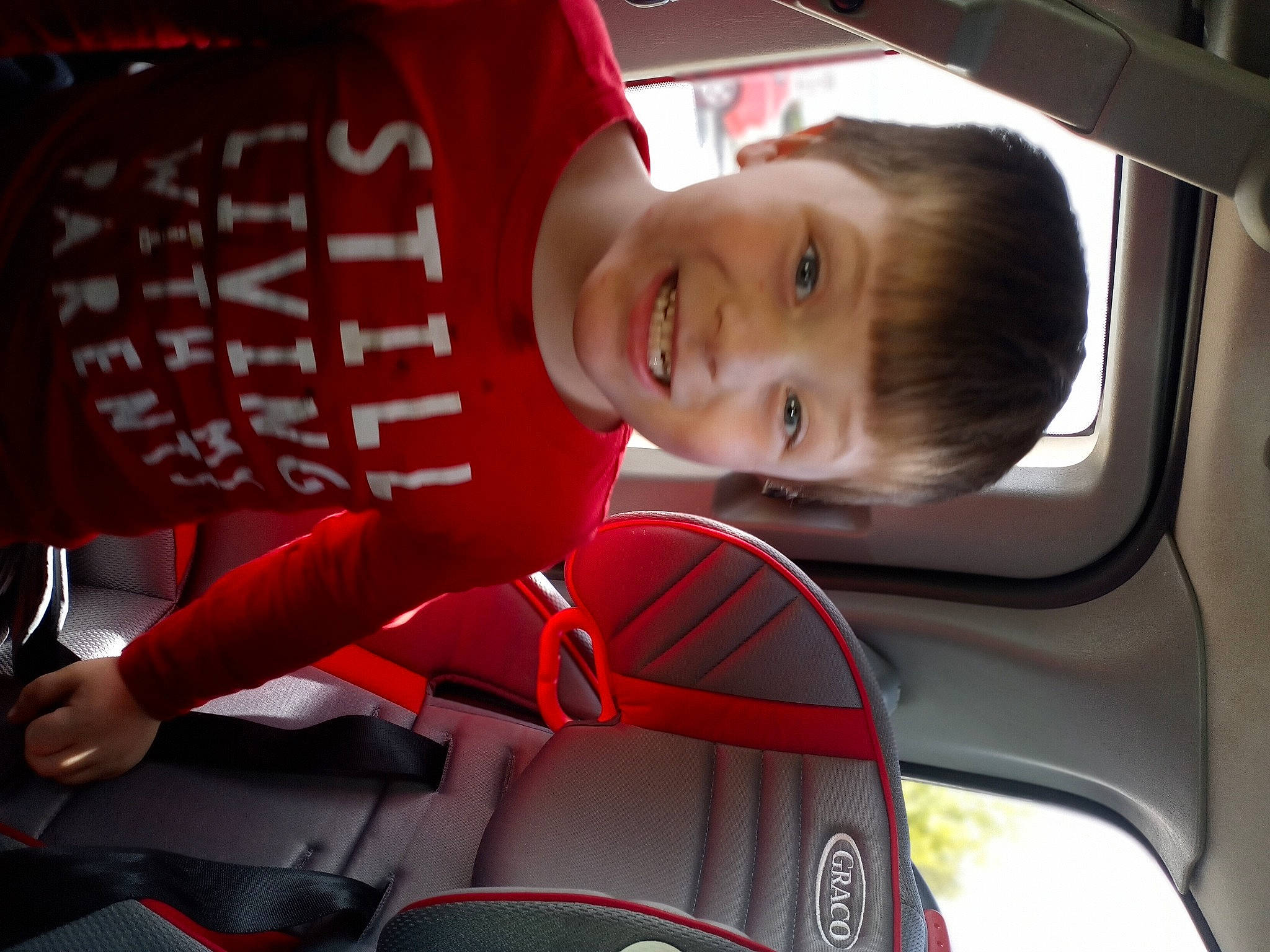 Noah Dale joined the competition — help win amazing prizes! auto_part, automotive_window_part, car_seat, child, joy, person, seat_belt, toddler