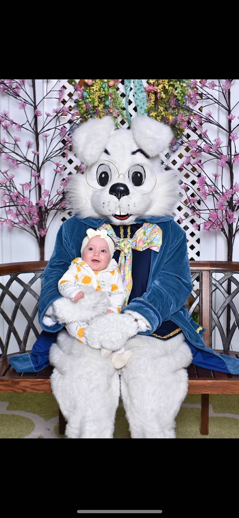 Hazel is registered to the contest to win money with this photo: child, easter_bunny, event, fun, fur, happy, hat, headwear, mammal, mascot, person, pink, plant, purple, recreation, spring, stuffed_toy, textile, toy, tree