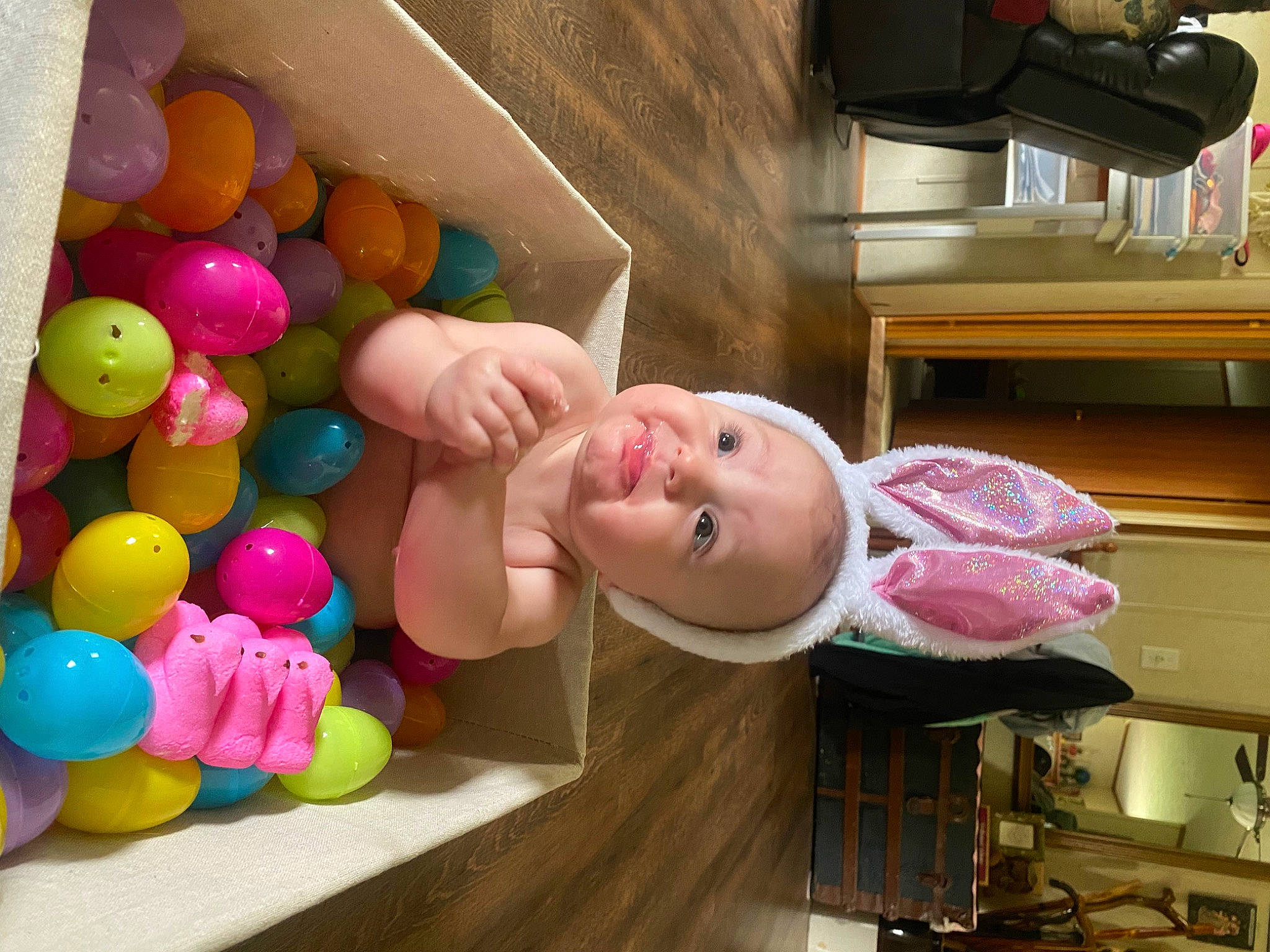 Hazel joined the competition — help win amazing prizes! baby, baby_products, baby_toddler_clothing, baby_toys, child, fun, leisure, party_supply, person, pink, play, room, shelf, smile, toddler, toy