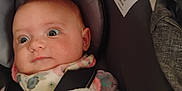 Ella joined the competition — help win amazing prizes! baby, car_seat, blanket, toy, child, infant, straps, curious, face, clothing, indoor, closeup, expression, soft, colorful, comfort, person, seat, head, wide_eyes