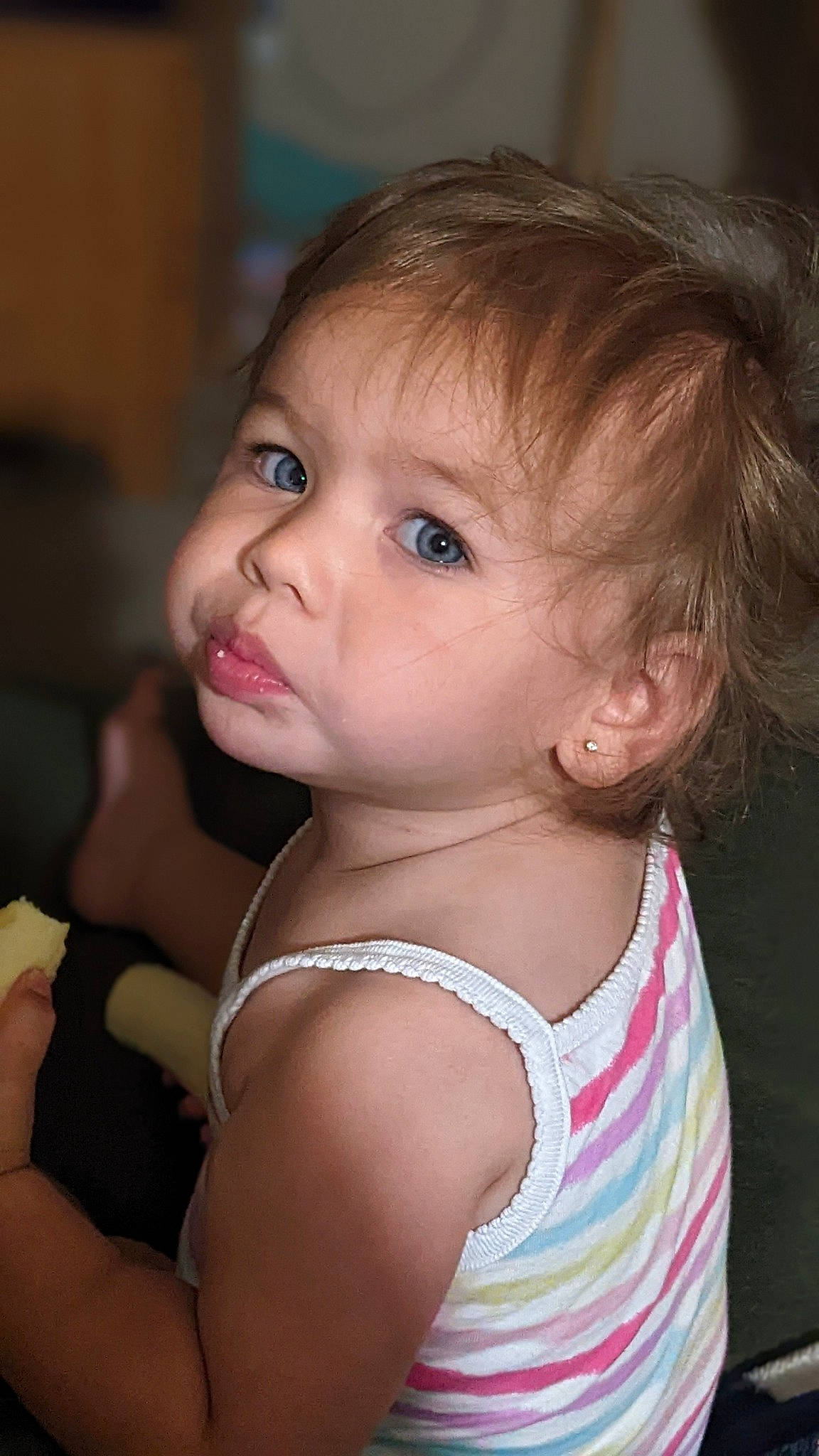 Lilah is registered to the contest to win money with this photo: active_tank, baby, baby_toddler_clothing, brown_hair, cheek, child, chin, ear, eyelash, flash_photography, fun, happy, iris, lip, mouth, neck, nose, person, skin, smile