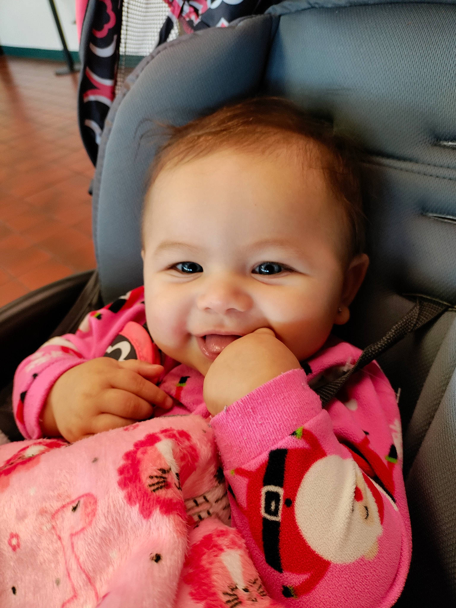 Lilah joined the competition — help win amazing prizes! baby, baby_in_car_seat, car_seat, cheek, chin, comfort, cool, eye, eyelash, finger, happy, iris, joy, lip, mouth, nose, person, seat_belt, skin, smile