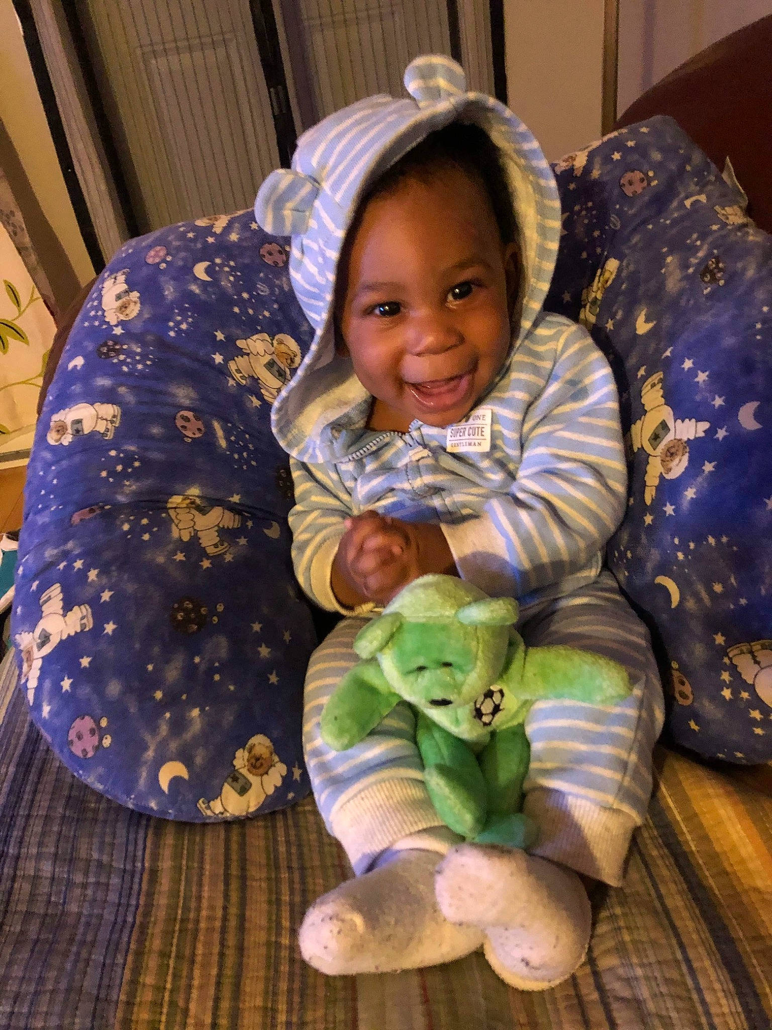 Kareem joined the competition — help win amazing prizes! baby, child, joy, person, sitting, smile, toddler