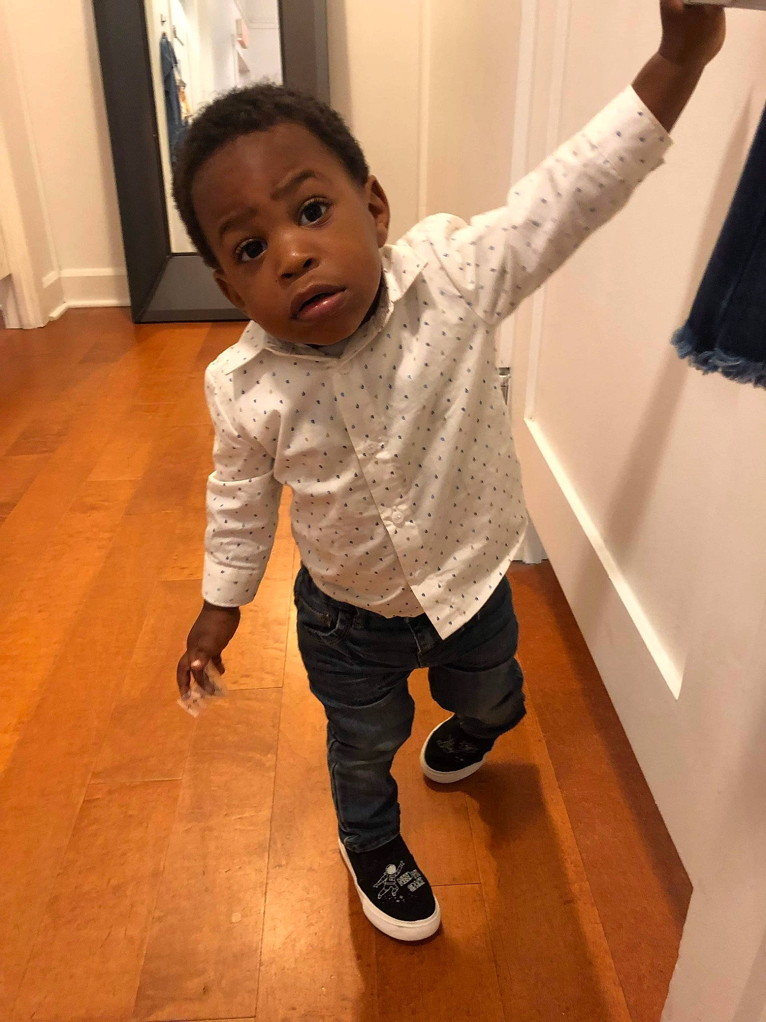 Alfa joined the competition — help win amazing prizes! arm, baby, cheek, child, floor, flooring, hardwood, joint, leg, outerwear, person, shoe, shoulder, sleeve, standing, toddler, wood