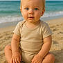 Lizio a rejoint le concours — aidez-le/la à gagner de superbes lots ! baby, child, beach, sand, ocean, sky, onesie, sitting, cute, portrait, sunlight, blue_eyes, blond_hair, barefoot, infant, outdoor, nature, summer, happy, young