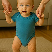 Lizio participe au concours pour gagner de l'argent avec cette photo : adult_hands, baby, carpet, child, cute, expression, face, floor, foot, hands, indoor, infant, leg, living_room, onesie, person, skin, support, toddler, walking