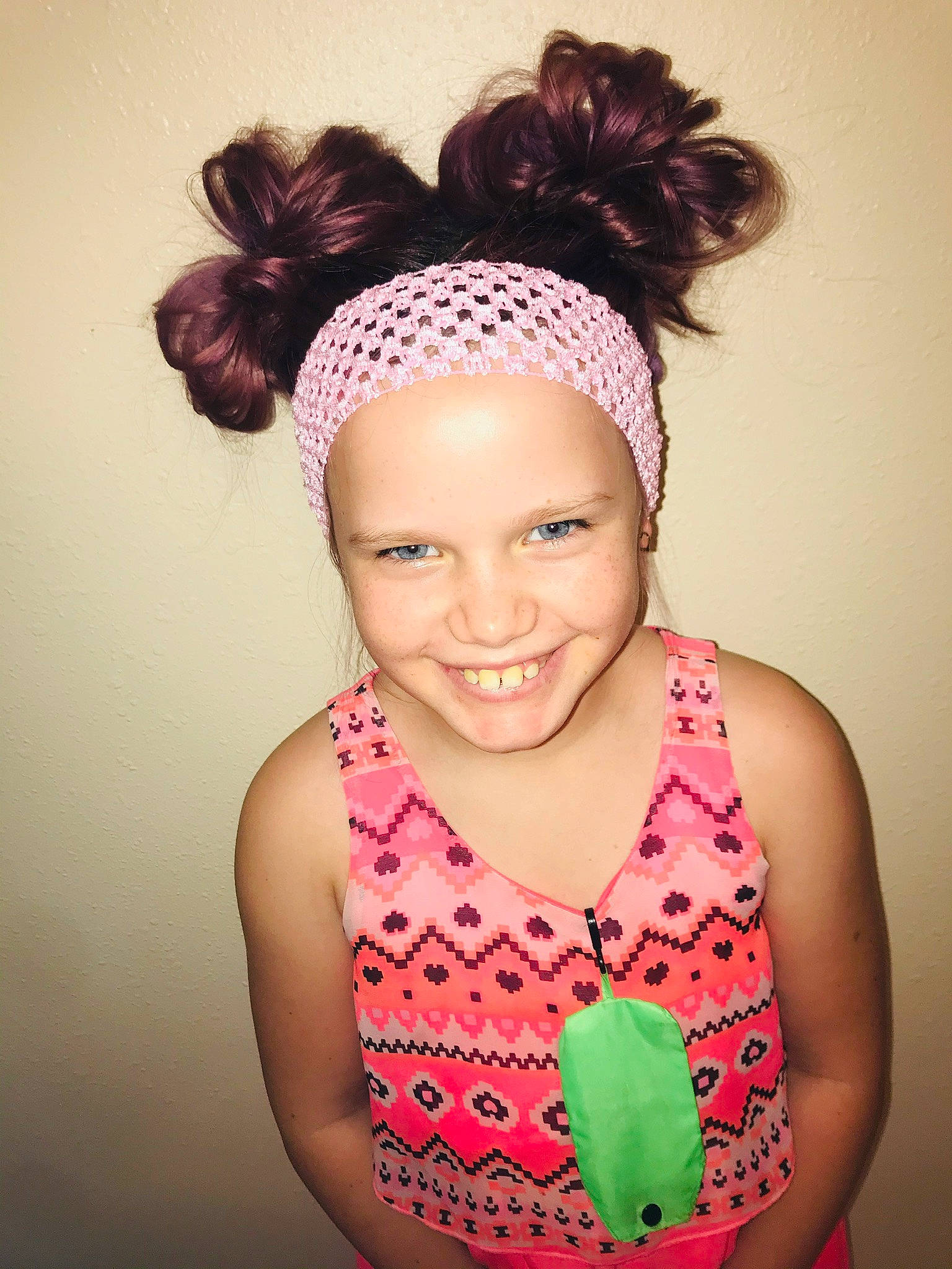 Trinity is registered to the contest to win money with this photo: chin, dress, ear, eye, eyebrow, eyelash, flash_photography, hair, happy, headband, headgear, headpiece, headwear, iris, jewellery, joy, lip, neck, person, pink