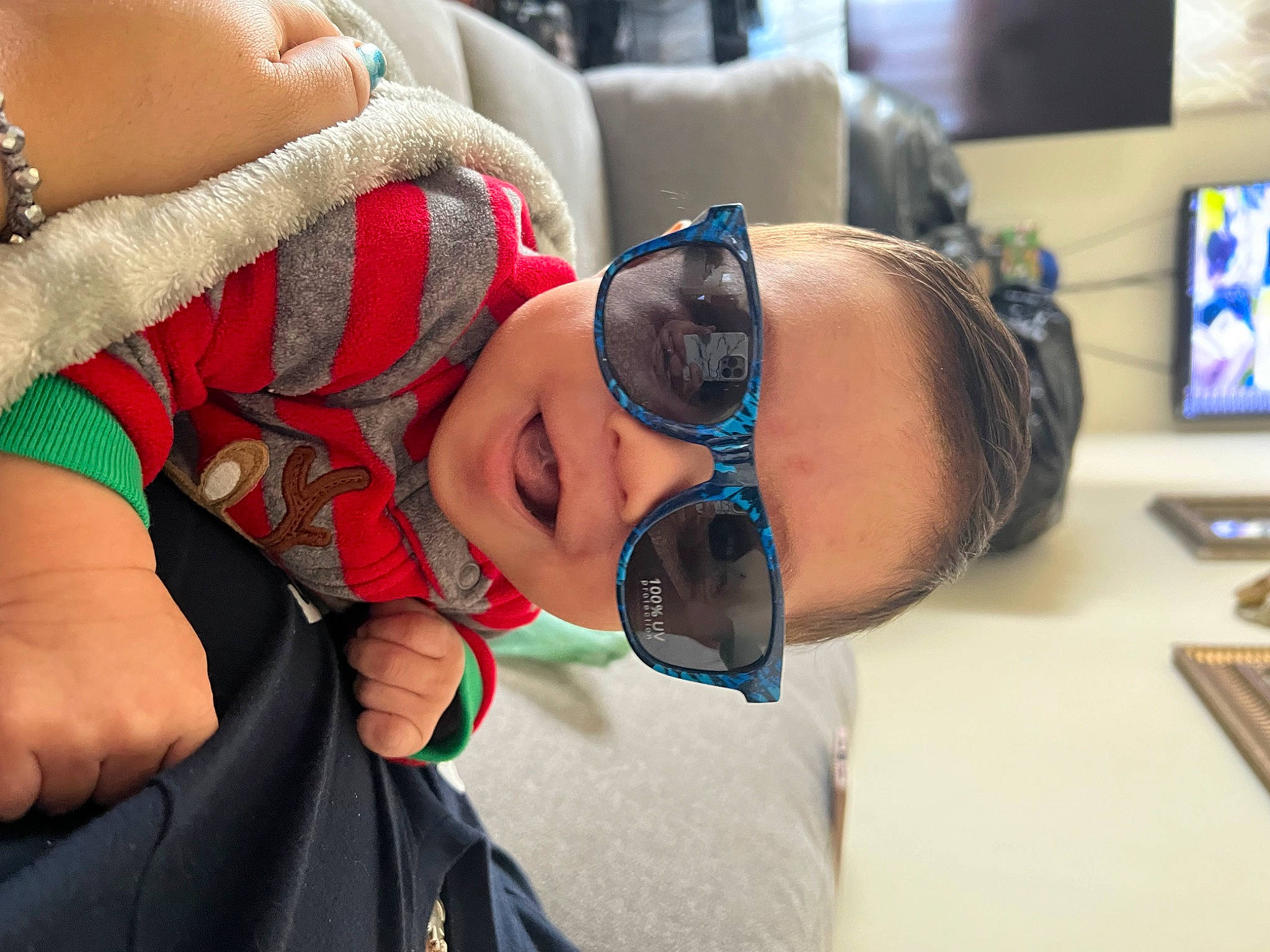 Armani joined the competition — help win amazing prizes! audio_equipment, child, comfort, cool, ear, eyewear, finger, fun, glasses, goggles, hairstyle, happy, mouth, neck, nose, peripheral, person, personal_protective_equipment, sunglasses, thigh