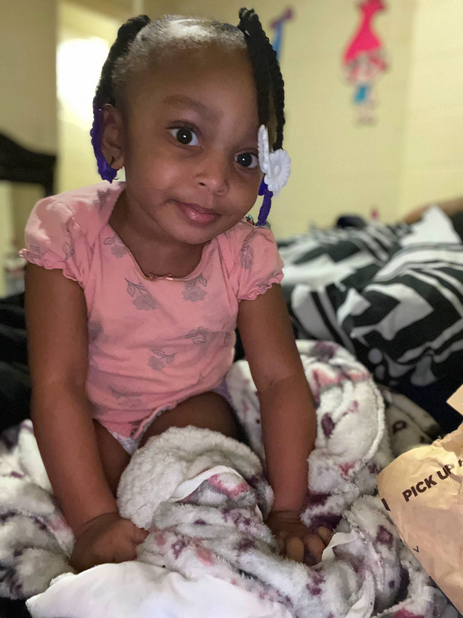 Raelanii joined the competition — help win amazing prizes! adaptation, baby, baby_toddler_clothing, cheek, child, comfort, face, facial_expression, fun, happy, head, linens, person, pink, room, sitting, skin, sleeve, smile, t_shirt