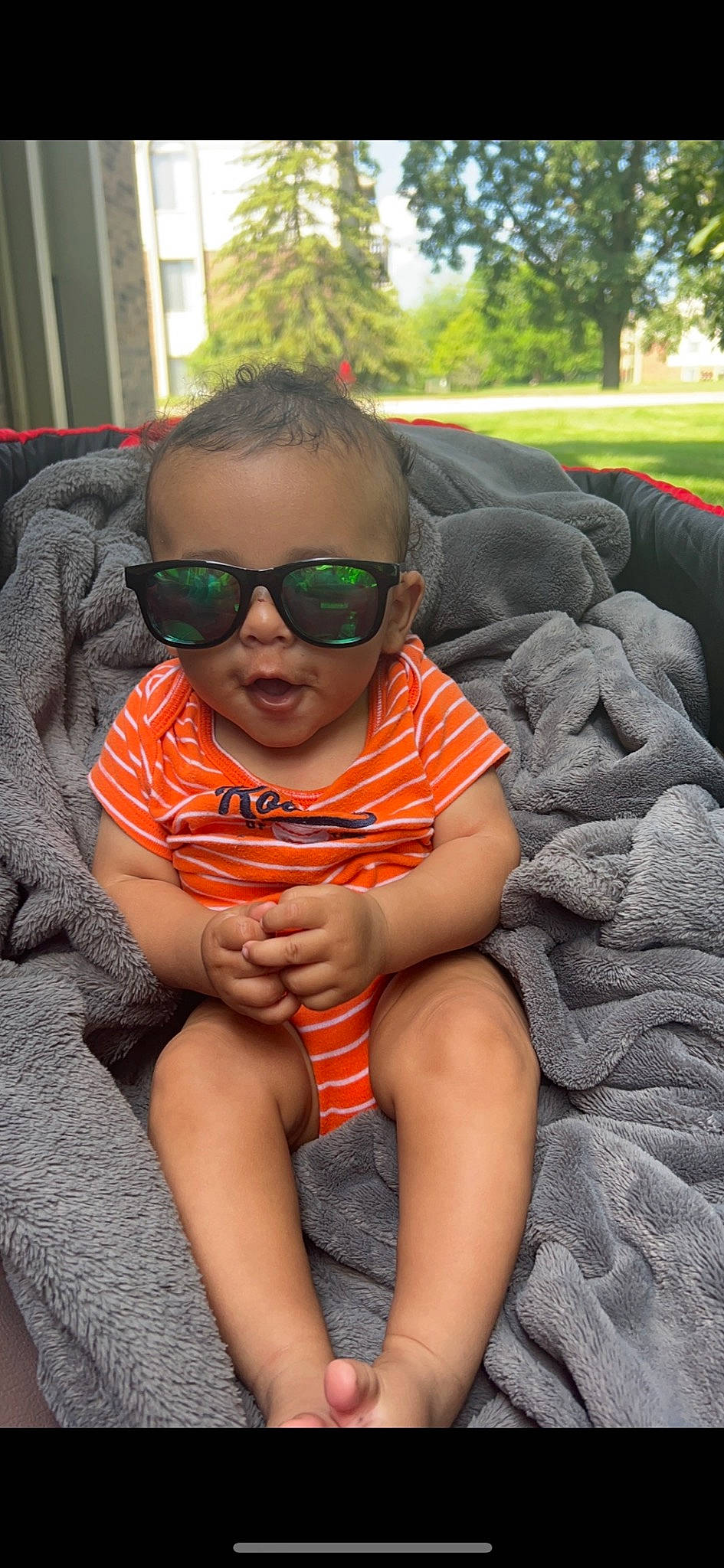 Franklin joined the competition — help win amazing prizes! comfort, cool, eyewear, facial_expression, finger, goggles, grass, hand, happy, head, leaf, leg, leisure, mammal, person, skin, sunglasses, toddler, tree, vertebrate
