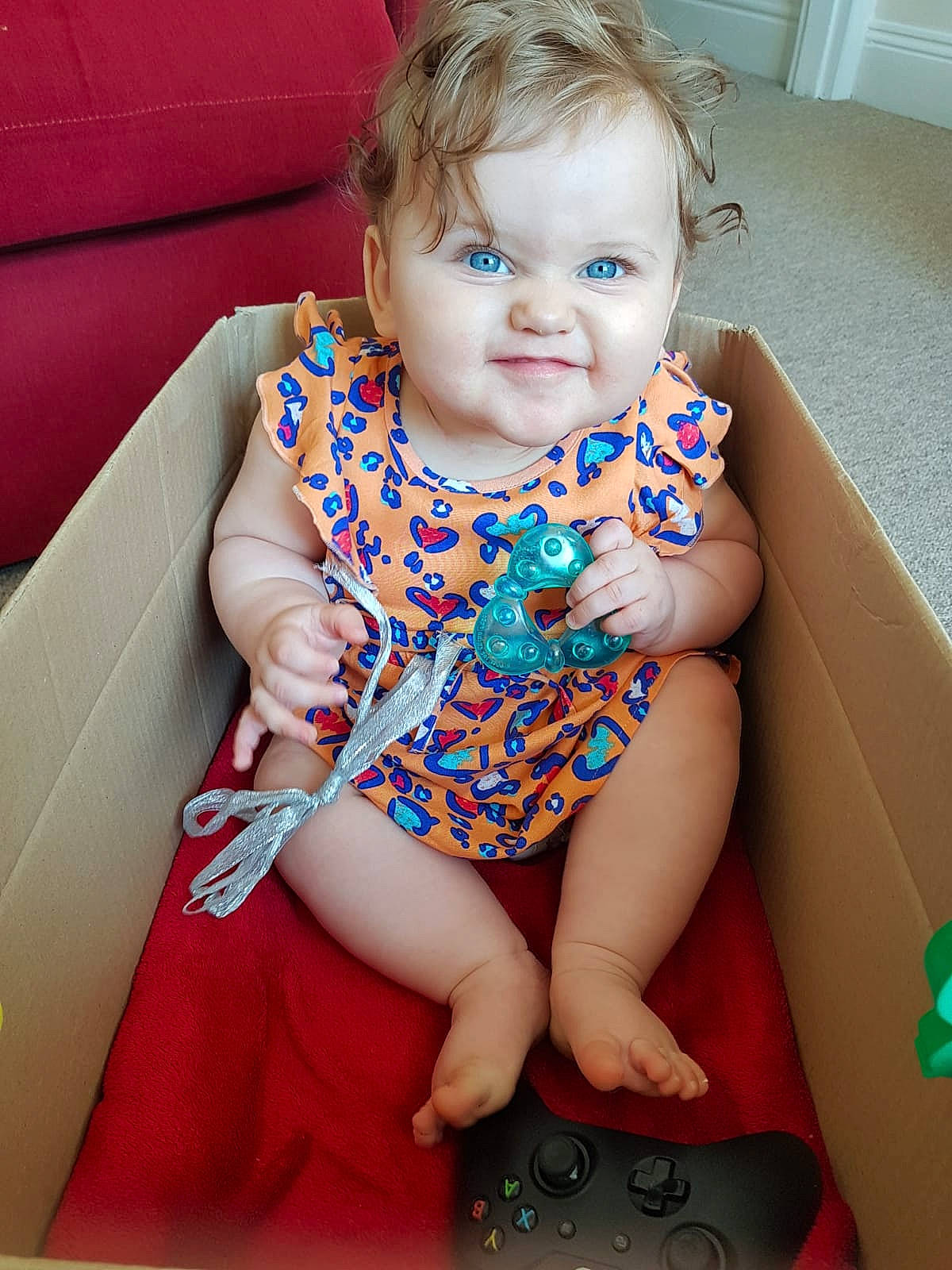 Alyssia joined the competition — help win amazing prizes! baby, baby_toddler_clothing, cheek, child, dress, eye, face, finger, iris, joy, lip, person, play, sitting, skin, toddler