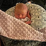 baby, blanket, child, comfort, cozy, cute, elephant_pattern, face, gray, hand, indoors, infant, newborn, peaceful, pillow, pink, portrait, resting, sleeping, soft_texture