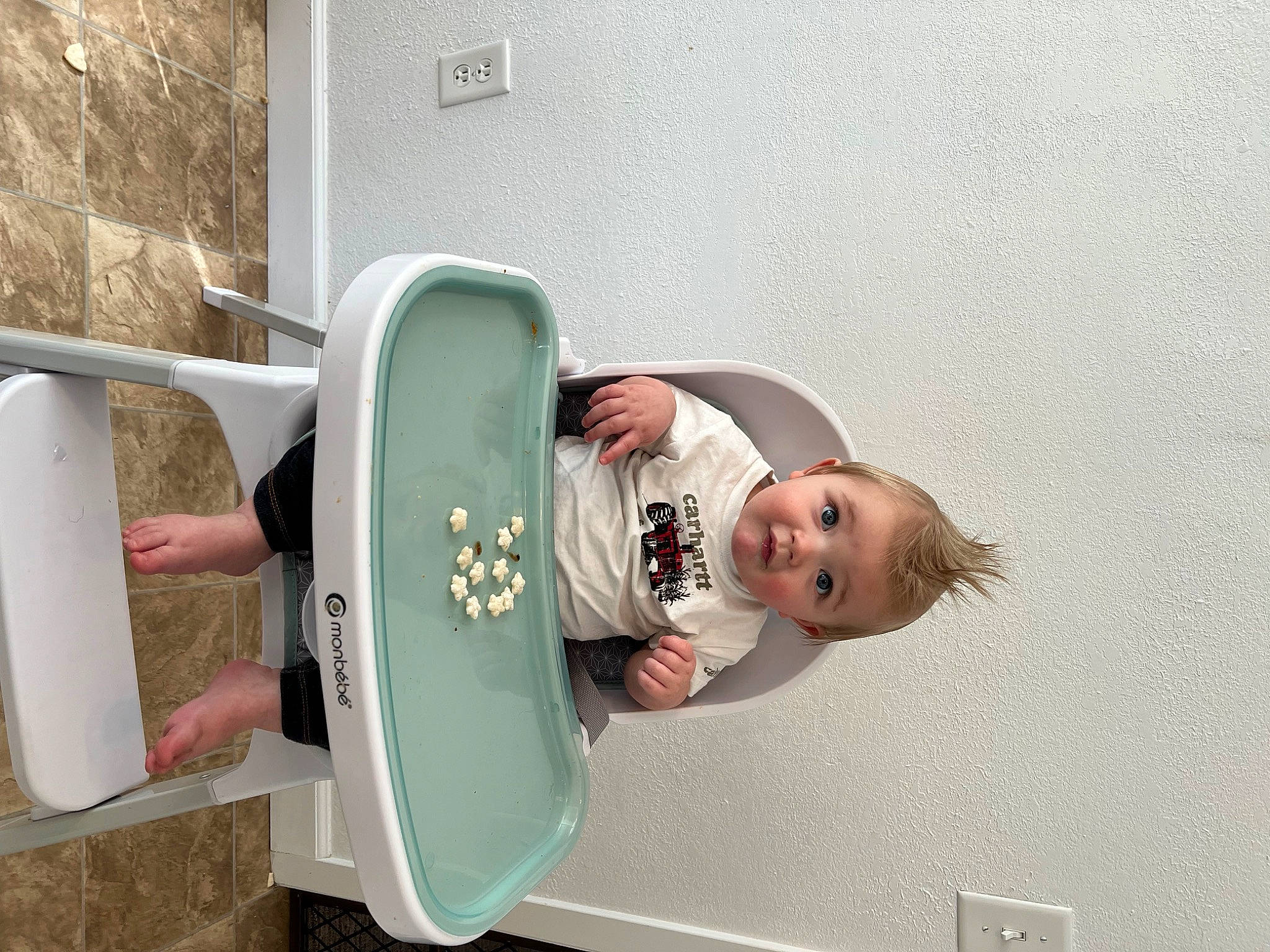 Kooper is registered to the contest to win money with this photo: baby, baby_toddler_clothing, child, door, fun, gas, happy, leisure, person, surprise, t_shirt, toddler, waste_container, wood