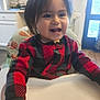 Ever joined the competition — help win amazing prizes! toddler, child, smiling, happy, high_chair, plaid_clothing, indoor, kitchen, person, young_child, face, long_hair, table, sitting, cute, baby, home, casual, portrait, expression