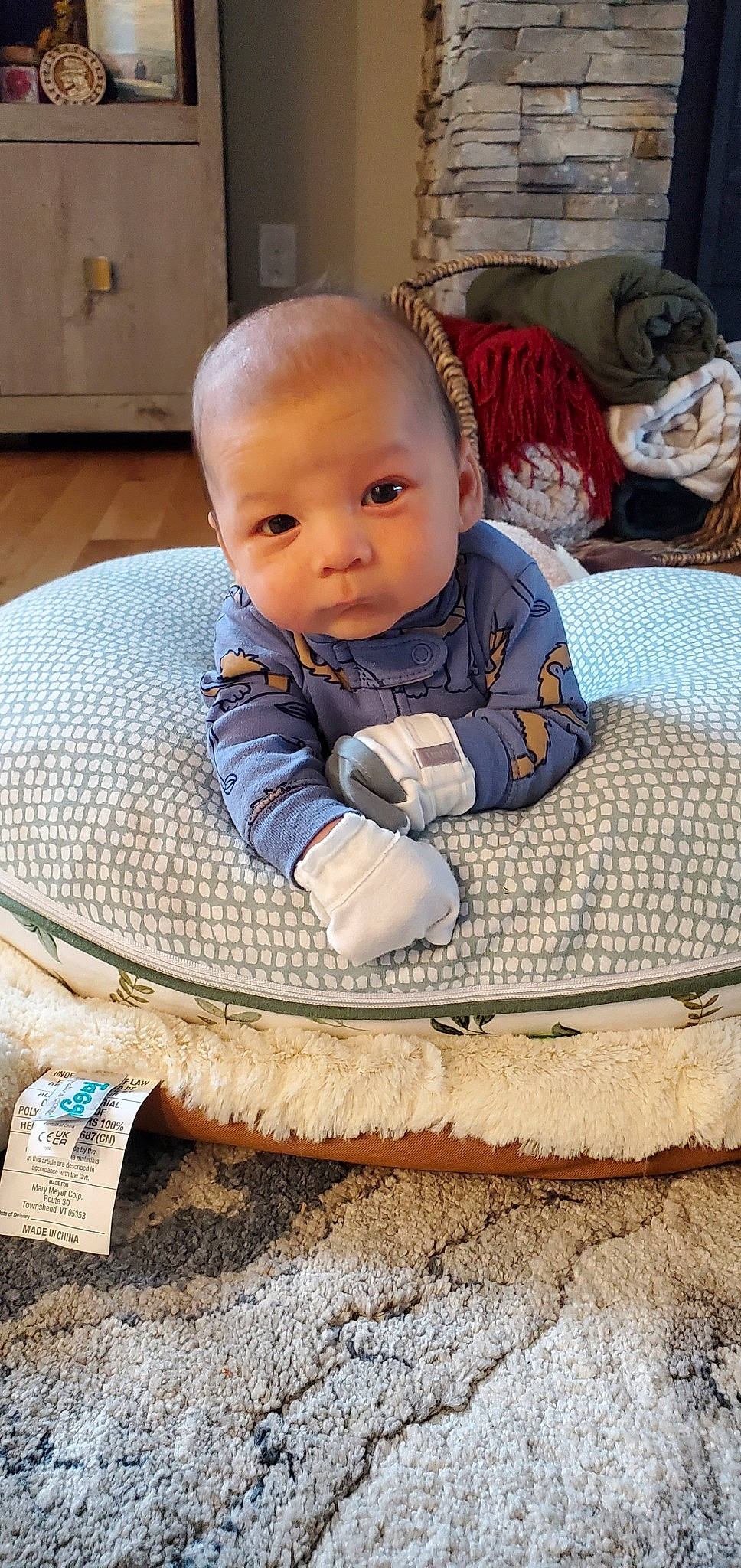 Leo is registered to the contest to win money with this photo: baby, baby_toddler_clothing, carpet, cheek, child, circle, comfort, eye, face, flooring, grass, happy, linens, pattern, person, room, sitting, sleeve, textile, toddler