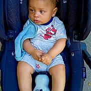 Nolan joined the competition — help win amazing prizes! baby, toddler, child, stroller, blue_eyes, baby_bottle, clothing, socks, romper, outdoor, seat, person, infant, casual, cute, baby_accessories, blue, comfort, young_child, portrait