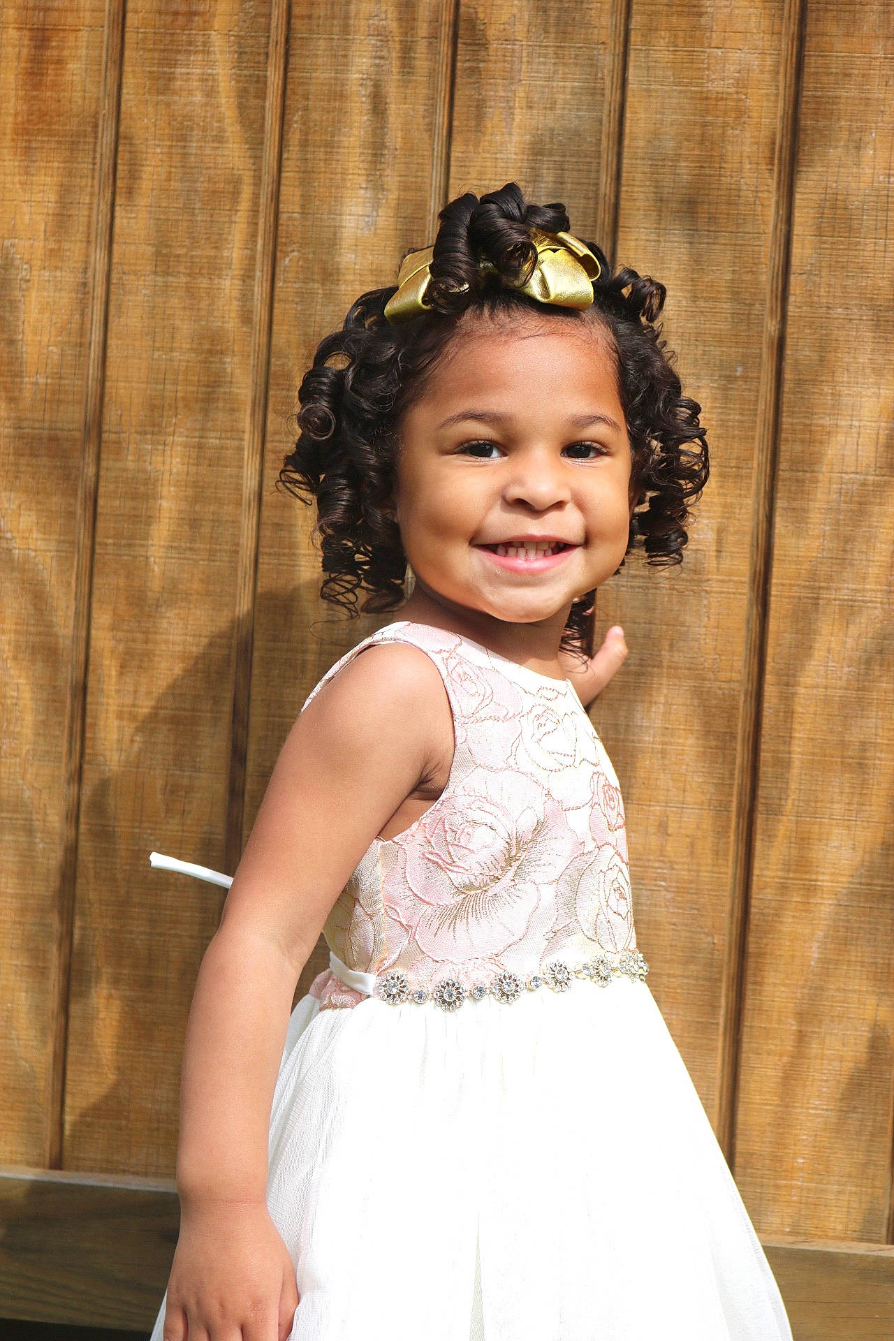Maleah joined the competition — help win amazing prizes! bridal_accessory, ceremony, child, child_model, dress, fashion_accessory, formal_wear, fun, hair, hair_accessory, hairstyle, happy, headband, headpiece, joy, long_hair, person, smile, toddler, wedding