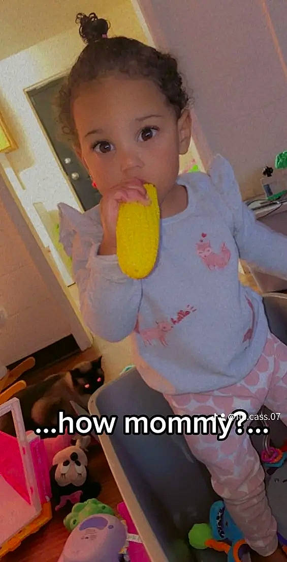 Malayah is registered to the contest to win money with this photo: baby, baby_products, baby_toddler_clothing, chair, child, drinkware, eating, fruit, happy, human_leg, nail, person, photo_caption, plastic_bottle, play, room, sweet_corn, sweetness, thigh, thumb