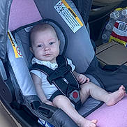 Meadow is registered to the contest to win money with this photo: baby, baby_boy, black_straps, bottle_pack, car, car_interior, car_seat, child, cute, head_support, infant, infant_clothing, pink_cushion, restraint, safety, seat, seatbelt, sitting, vehicle_interior, young_child