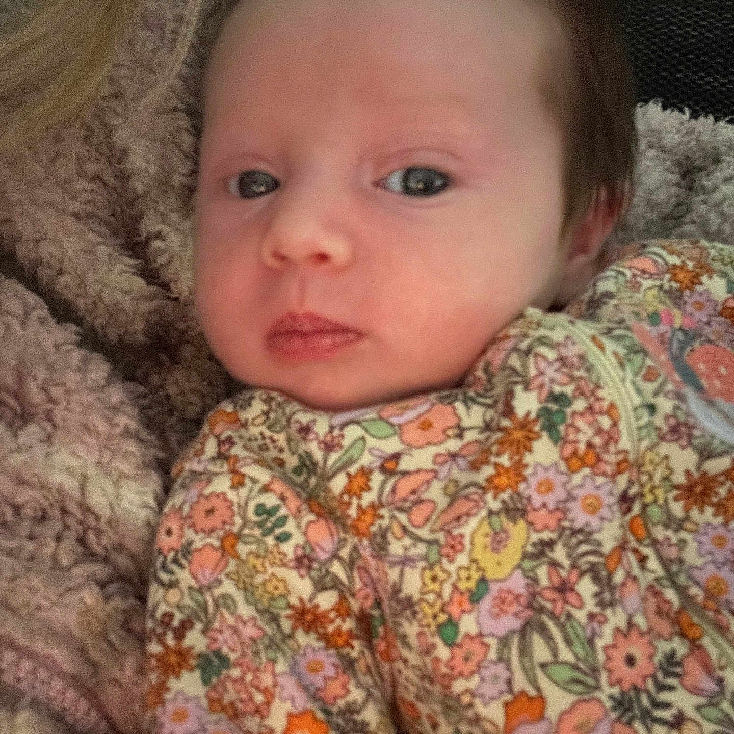 Harper is registered to the contest to win money with this photo: baby, bed, bedroom, blanket, clothing, coat, couch, cushion, face, furniture, head, homedecor, jacket, newborn, person, photography, portrait, quilt, selfie, sleeping