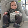 Eva participe au concours pour gagner de l'argent avec cette photo : baby, infant, child, baby_chair, onesie, tights, sock, face, hand, plush_toy, indoor, cushion, seatbelt, expression, cute, curious, person, furniture, soft_toys, home