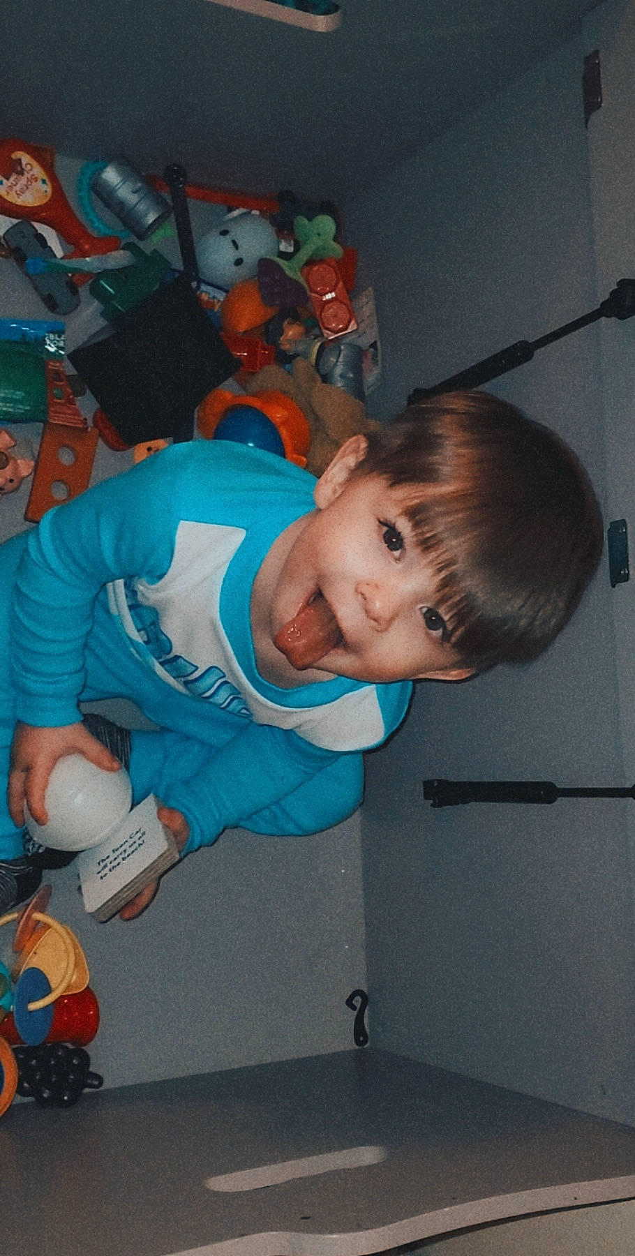 Ace joined the competition — help win amazing prizes! baby_toddler_clothing, child, electric_blue, fun, mouth, person, play, room, sitting, smile, t_shirt, toddler