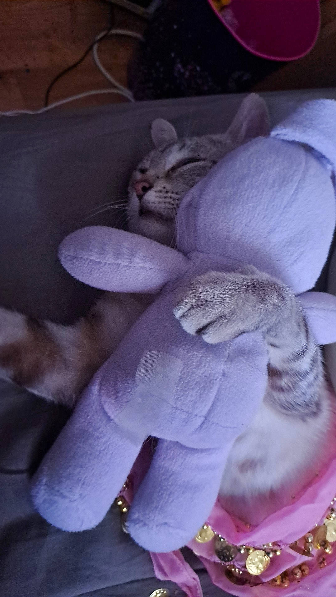 Flocon a rejoint le concours — aidez-le/la à gagner de superbes lots ! art, comfort, creative_arts, electric_blue, fur, knitting, linens, magenta, plush, purple, stuffed_toy, tail, thread, wool, woolen