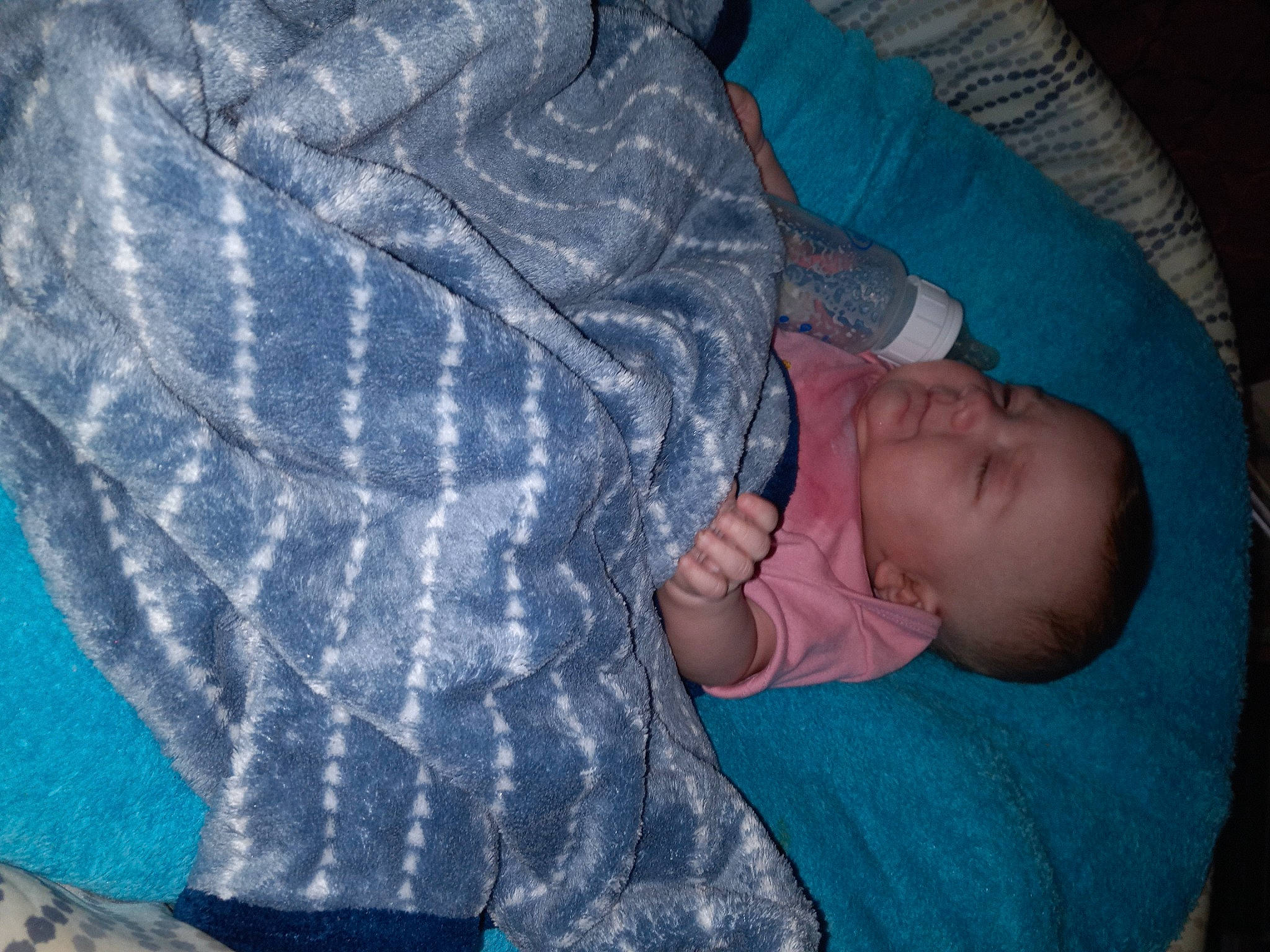 Mila Lousie Ross joined the competition — help win amazing prizes! azure, baby, baby_products, baby_toddler_clothing, bedtime, child, comfort, electric_blue, lap, linens, nap, pattern, person, room, sitting, sleep, sleeve, t_shirt, textile, toddler