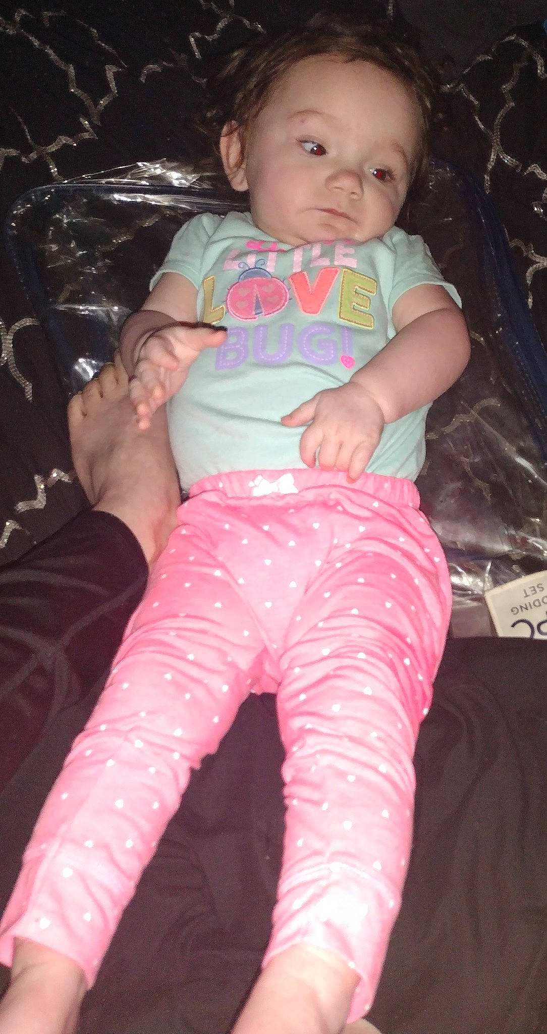 Mila Lousie Ross is registered to the contest to win money with this photo: baby, baby_toddler_clothing, cheek, comfort, cool, eye, finger, fun, hairstyle, lap, lip, mouth, organ, person, pink, purple, skin, sleeve, textile, thigh