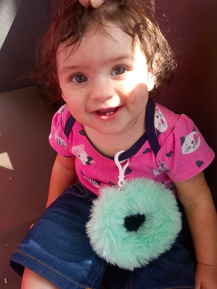 Avalynn joined the competition — help win amazing prizes! baby, brown_hair, child, child_model, ear, fur, happy, iris, joy, neck, person, pink, play, smile, stuffed_toy, teddy_bear, toddler, toy