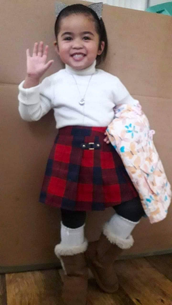 Chelsea Opingo Calsas joined the competition — help win amazing prizes! arm, baby_toddler_clothing, child, collar, happy, human_body, joy, knee, leg, outerwear, pattern, person, plaid, sleeve, smile, sock, standing, tartan, textile, tie