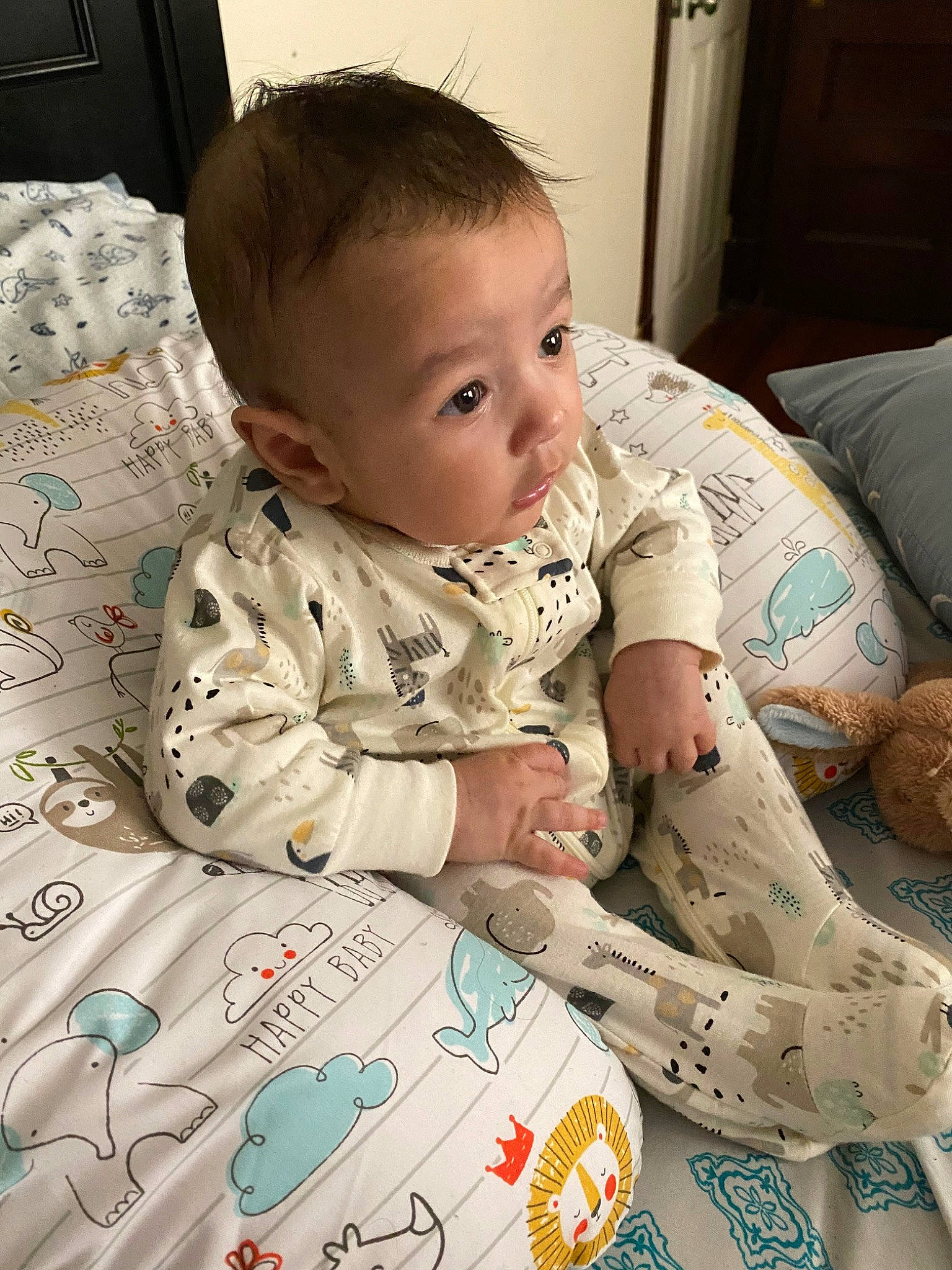 Lucas is registered to the contest to win money with this photo: arm, baby, baby_toddler_clothing, cheek, clothing, comfort, eye, face, facial_expression, hair, hand, head, human, human_body, mouth, nose, person, product, skin, sleeve