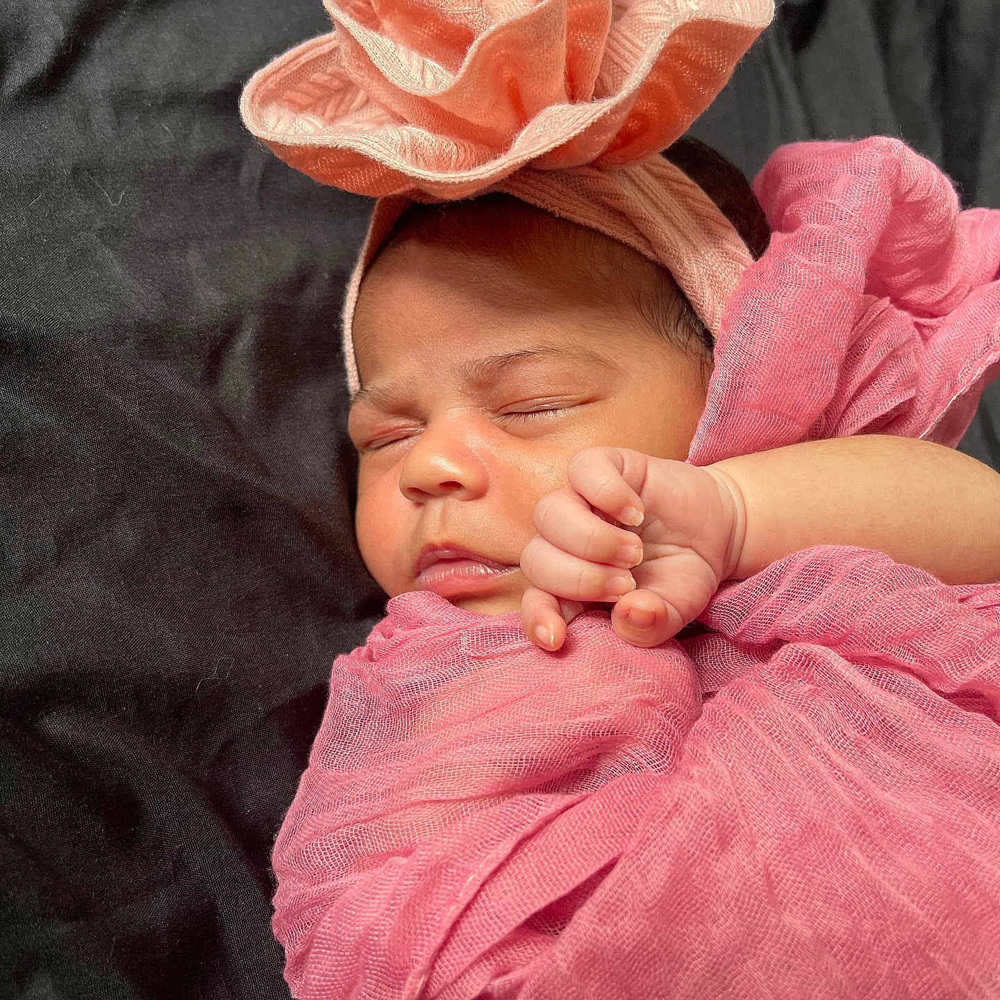 Aurora joined the competition — help win amazing prizes! baby, blanket, child, closeup, cute, fabric, flower, hand, headband, indoors, infant, newborn, peaceful, pink, portrait, resting, skin, sleeping, soft, wrapped