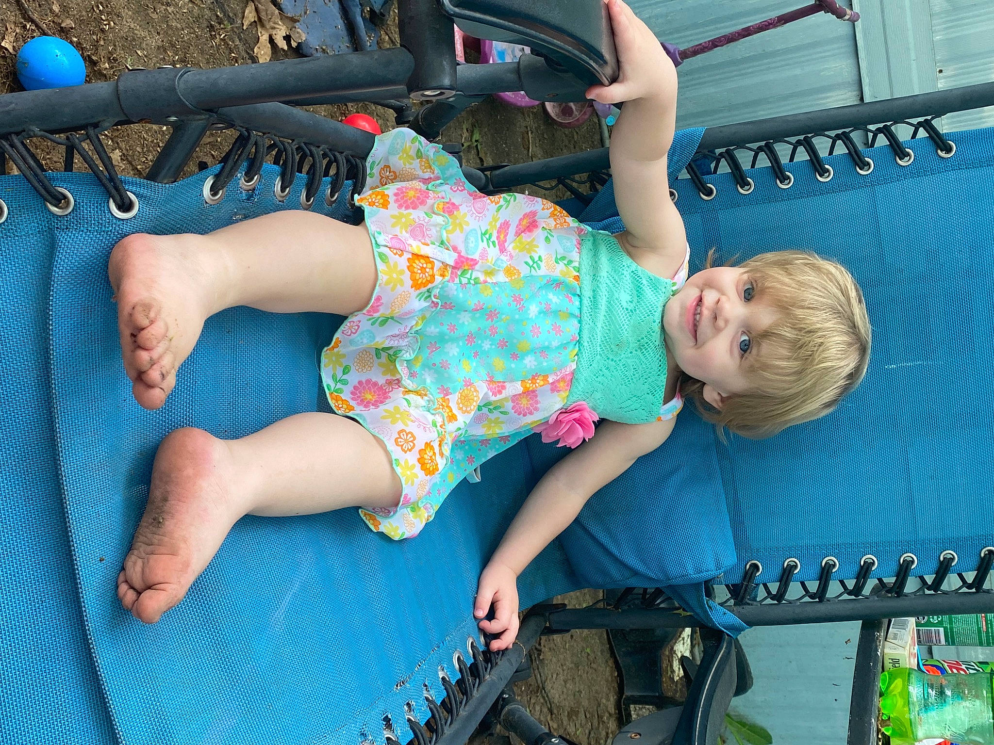 Avery joined the competition — help win amazing prizes! baby_toddler_clothing, blue, child, comfort, electric_blue, fun, grass, green, happy, human_leg, joy, leg, leisure, pattern, person, photograph, recreation, shorts, sitting, summer