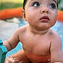 baby, child, water, pool, toy, hand, skin, wet, outdoor, curious, closeup, face, eyes, holding, infant, summer, playing, cute, water_droplets, expression