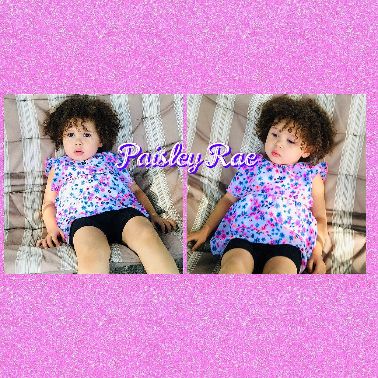 Paisley Rae joined the competition — help win amazing prizes! baby_toddler_clothing, child, child_model, clothing, design, footwear, magenta, pattern, person, pink, product, purple, shoe, sitting, sleeve, t_shirt, toddler, violet