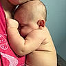 Finnegan joined the competition — help win amazing prizes! baby, infant, diaper, skin, closeup, cuddling, hugging, person, red_shirt, arm, face, head, sleeping, love, comfort, indoor, human, child, parent, tenderness