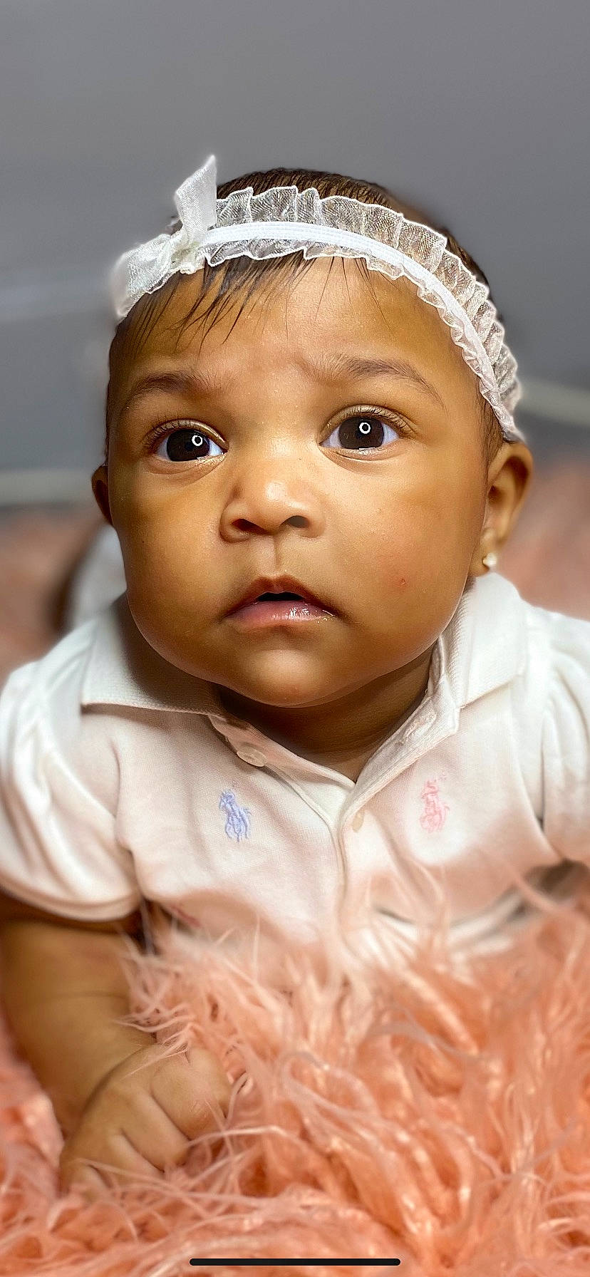 Madisyn is registered to the contest to win money with this photo: baby, baby_toddler_clothing, bridal_accessory, cheek, child, eyebrow, eyelash, flash_photography, hairstyle, happy, headband, headgear, headpiece, iris, lip, nose, organ, person, skin, toddler