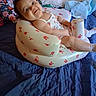 Evanaley joined the competition — help win amazing prizes! baby, child, infant, smiling, happy, portrait, sitting, inflatable_seat, bunny_pattern, bottle, bed, blanket, quilt, pillow, floral_pattern, clothing, indoors, nursery, relaxed, photography