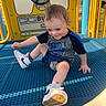 Domenick joined the competition — help win amazing prizes! child, toddler, playground, blue, yellow, shoes, nike, shirt, sitting, happy, outdoor, play, toy, plastic, sunlight, smile, young, fun, person, casual