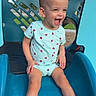 blue_slide, child, cute, daylight, fun, happy, joyful, outdoor, park, play, playground, recreation, shorts, slide, smiling, socks, summer, toddler, tshirt, young_child
