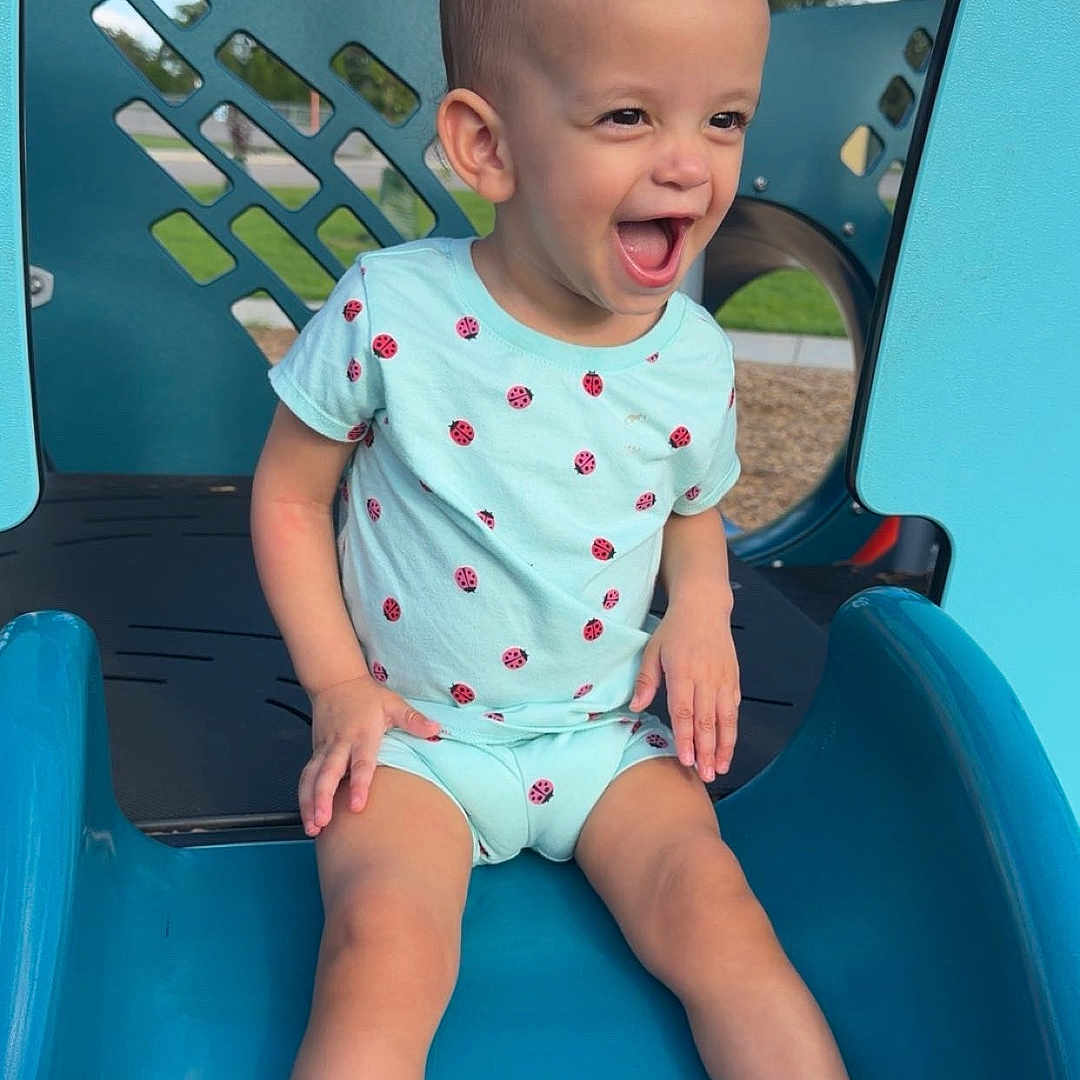 Zemira is registered to the contest to win money with this photo: blue_slide, child, cute, daylight, fun, happy, joyful, outdoor, park, play, playground, recreation, shorts, slide, smiling, socks, summer, toddler, tshirt, young_child