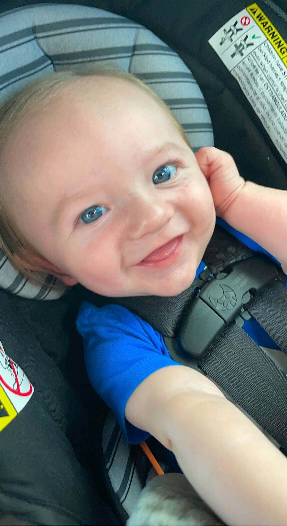 Lane joined the competition — help win amazing prizes! azure, baby, baby_products, baby_toddler_clothing, car_seat, cheek, child, chin, comfort, electric_blue, eyelash, finger, happy, iris, joy, nose, person, product, skin, smile