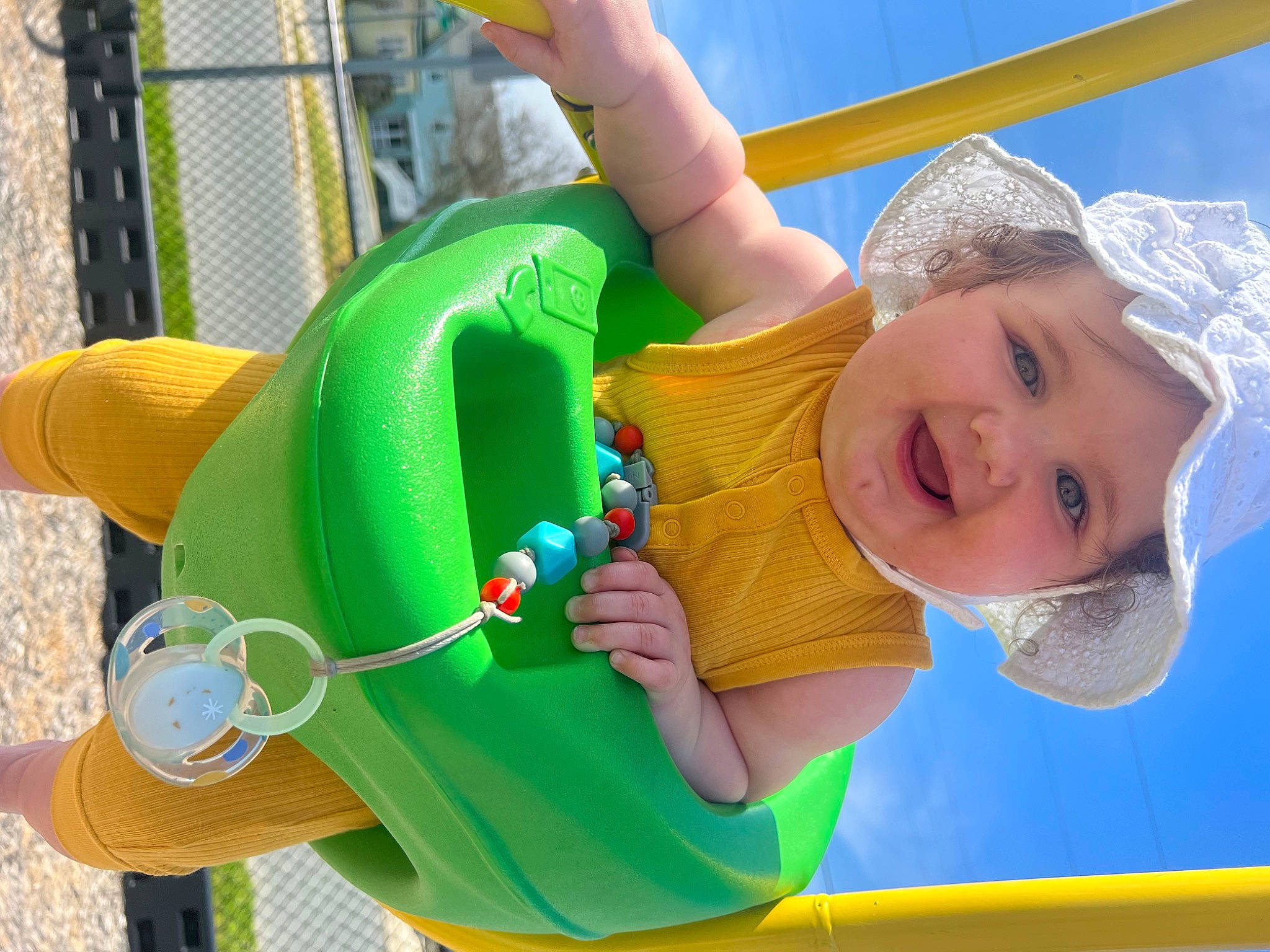 Paisleigh is registered to the contest to win money with this photo: baby, baby_playing_with_toys, baby_products, baby_toddler_clothing, baby_toys, chair, child, city, fun, grass, green, happy, headwear, joy, leisure, person, plastic, play, recreation, smile