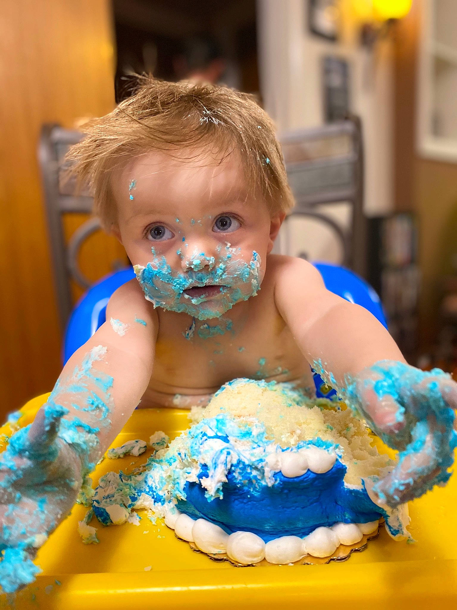 Kyren is registered to the contest to win money with this photo: aqua, baby, baby_bathing, baby_toddler_clothing, baked_goods, bathing, blue, cake, cake_decorating_supply, child, dessert, icing, person, snack, sugar_cake, sweetness, toddler