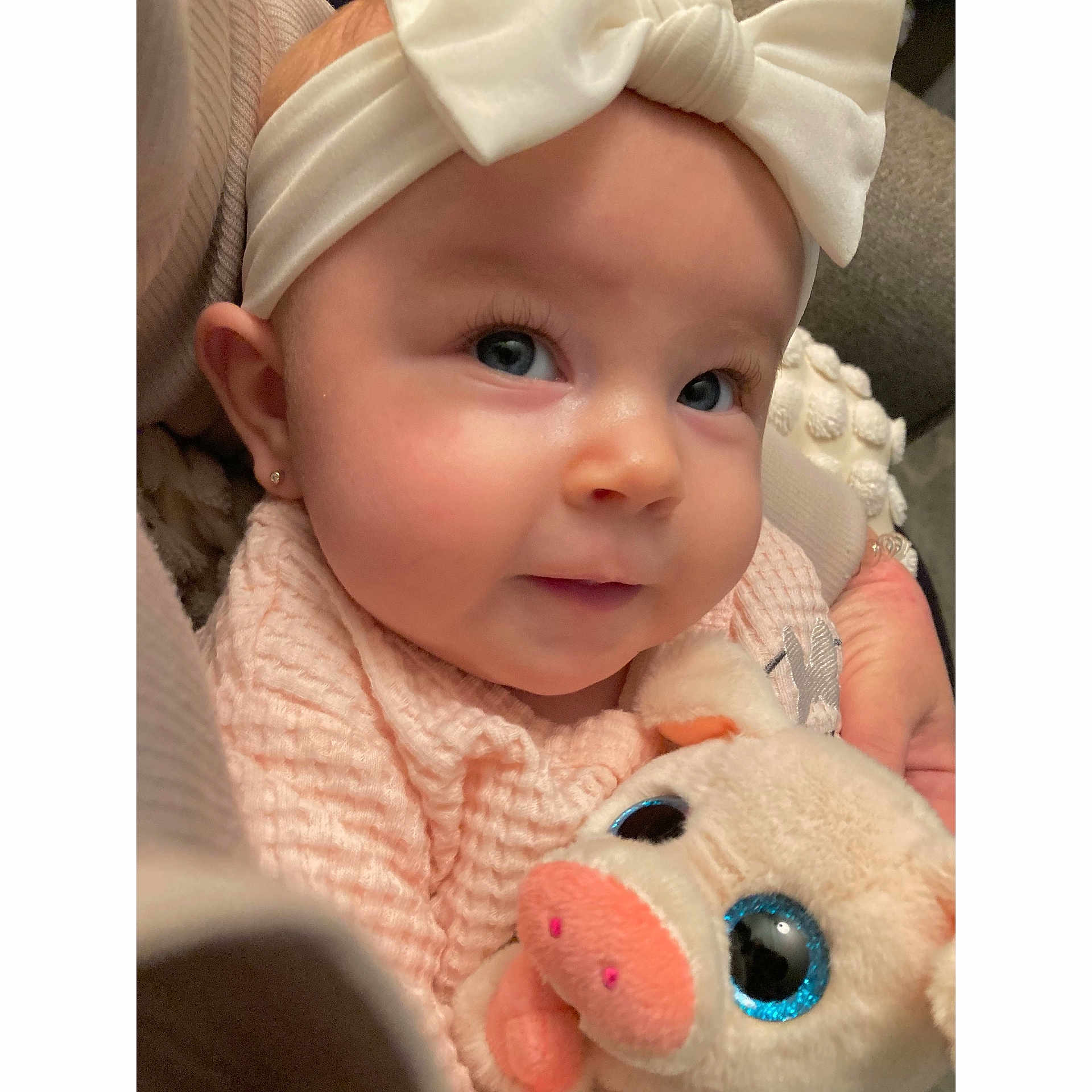 Darla joined the competition — help win amazing prizes! accessories, baby, bonnet, cap, clothing, couch, cushion, doll, face, furniture, happy, hat, head, headband, newborn, person, photography, portrait, smile, toy