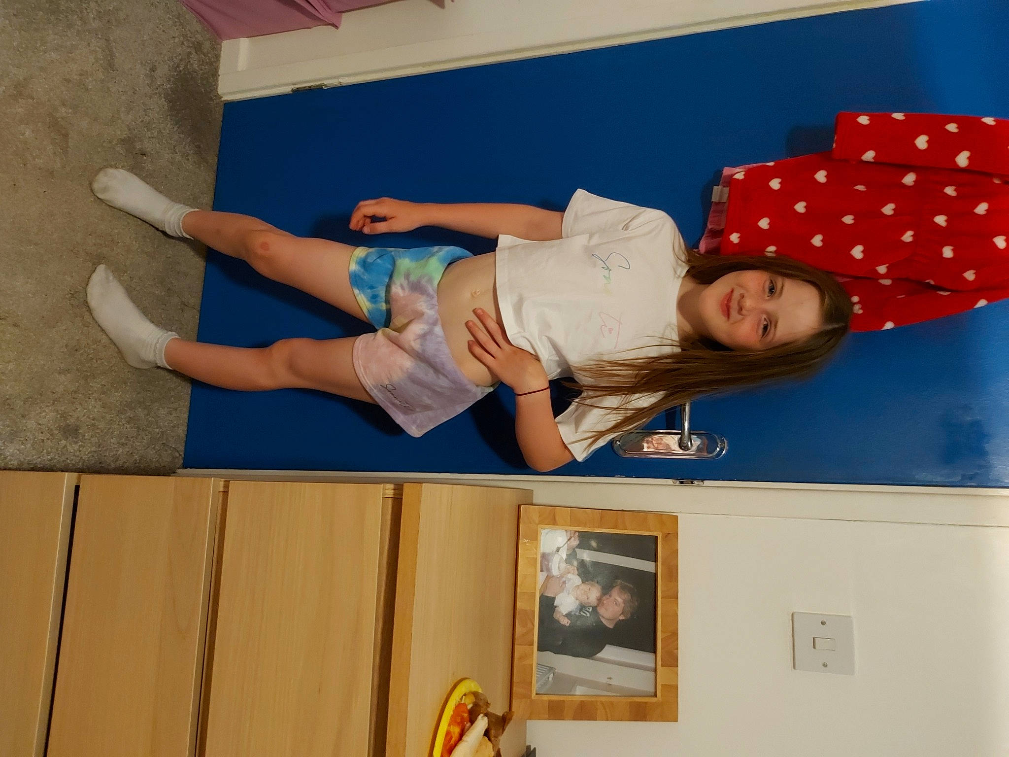 Isabelle joined the competition — help win amazing prizes! arm, carmine, child, elbow, electric_blue, fashion_accessory, fun, human_leg, joy, knee, leisure, person, picture_frame, plaster, room, sandal, shorts, smile, t_shirt, thigh