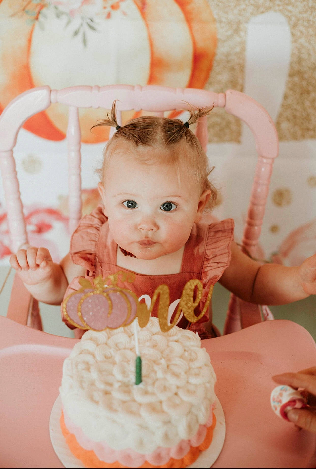 Haven Grace is registered to the contest to win money with this photo: baked_goods, birthday_cake, cake, cake_decorating, cake_decorating_supply, chair, child, dress, food, happy, orange, person, pink, plate, smile, sugar_cake, table, tableware, wedding_ceremony_supply, white