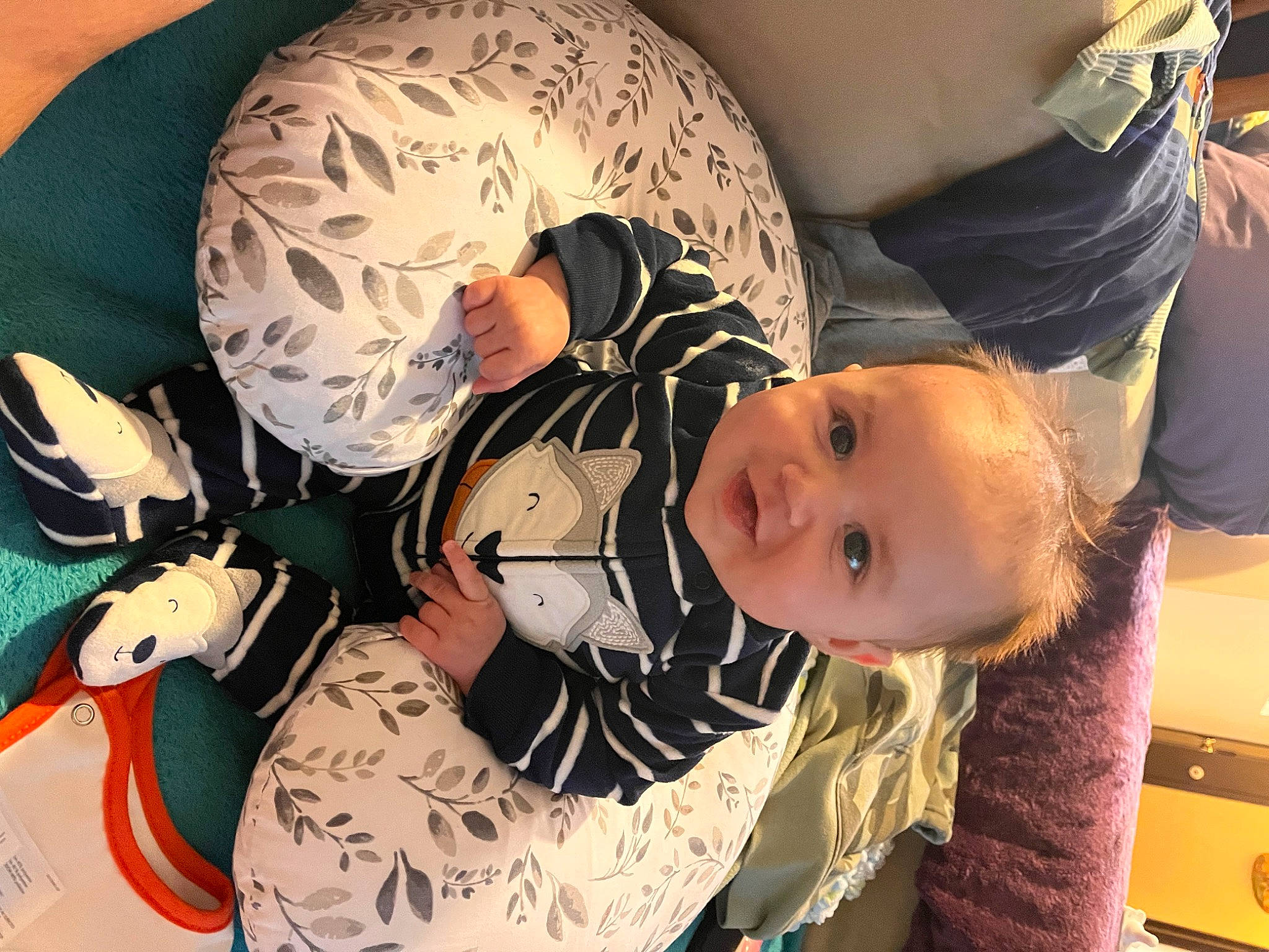 Camden joined the competition — help win amazing prizes! baby, baby_products, baby_toddler_clothing, carmine, cheek, child, comfort, fashion_accessory, fun, happy, pattern, person, personal_protective_equipment, sitting, smile, toddler, tree