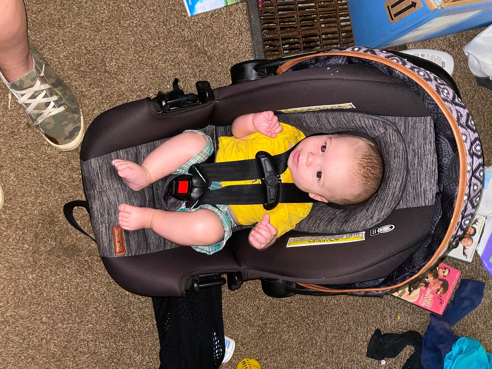 Owen joined the competition — help win amazing prizes! auto_part, baby, baby_carriage, baby_products, baby_safety, baby_toddler_clothing, calf, child, comfort, foot, fun, hat, human_leg, lap, person, personal_protective_equipment, sitting, thigh, toddler